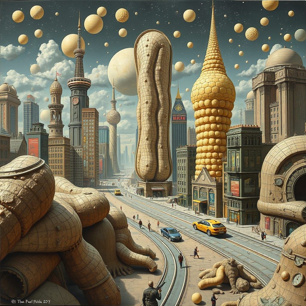 Surrealistic Cityscape in Futuristic Style