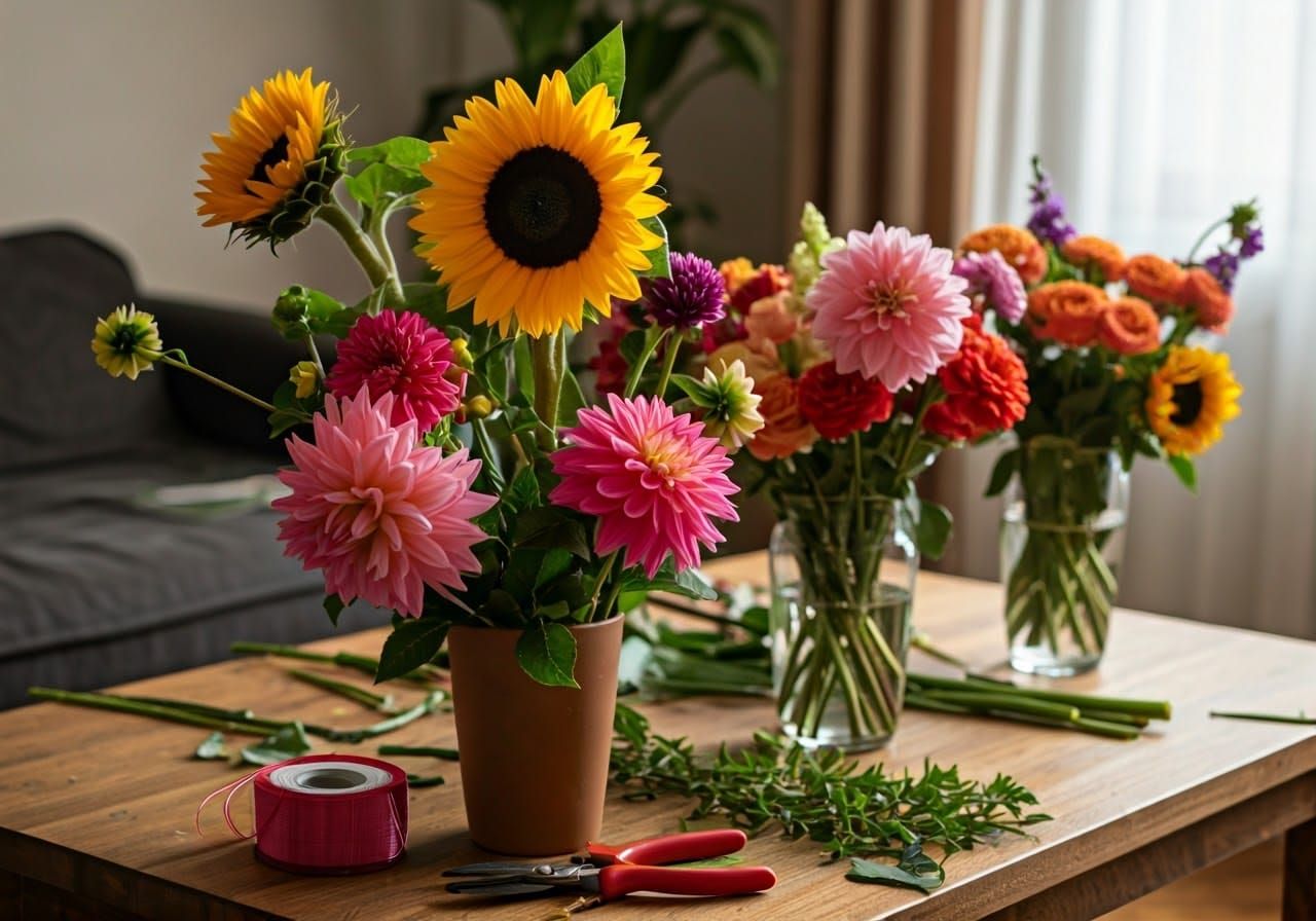 Floral Still Life in Living Room, Sharp Focus