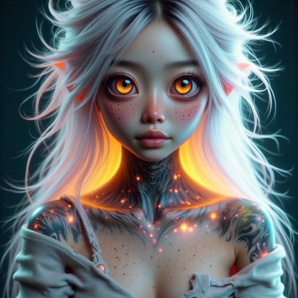 Celestial Elf Portrait with Flowing Silver Hair