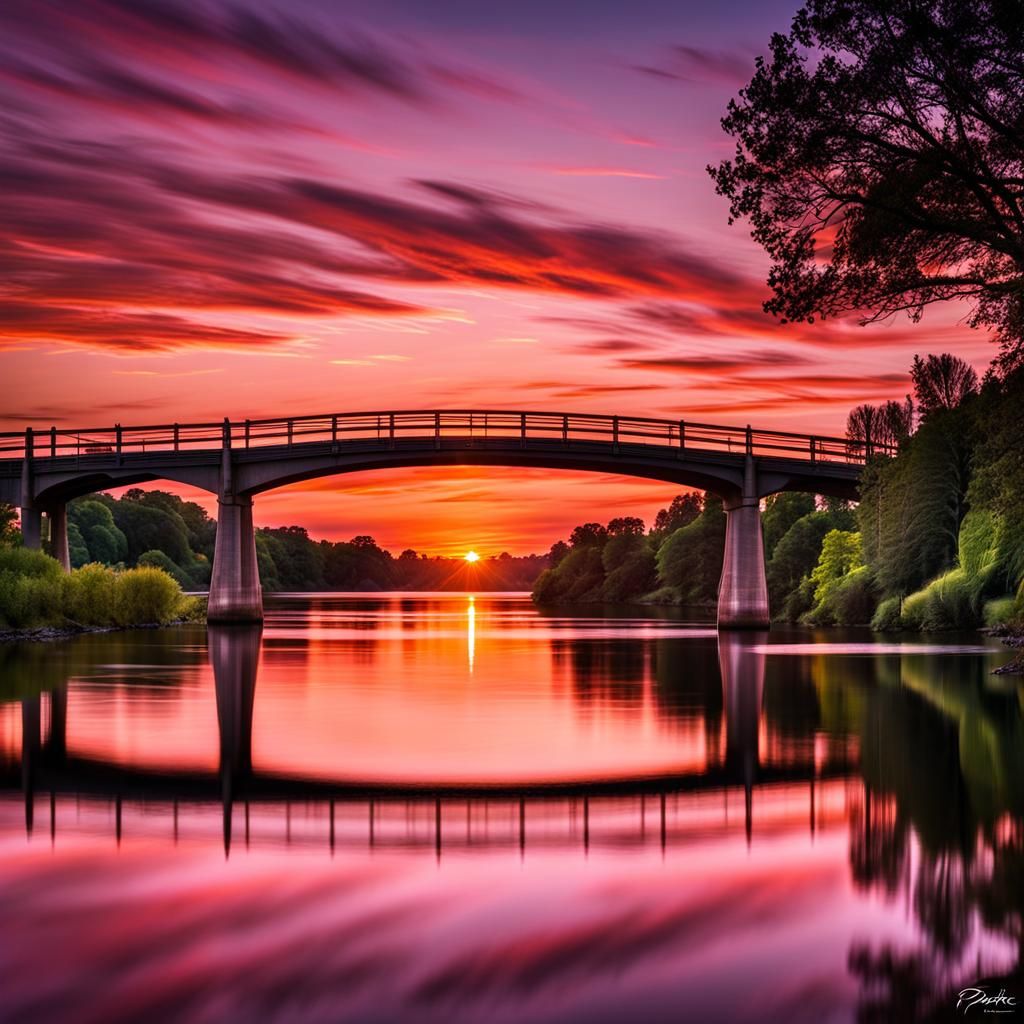 Serene Sunset Over Bridge at Twilight