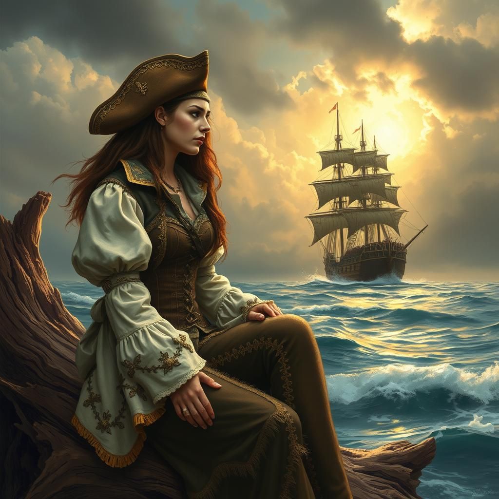 Cursed Pirate's Farewell: Galleon Sailing into Storm