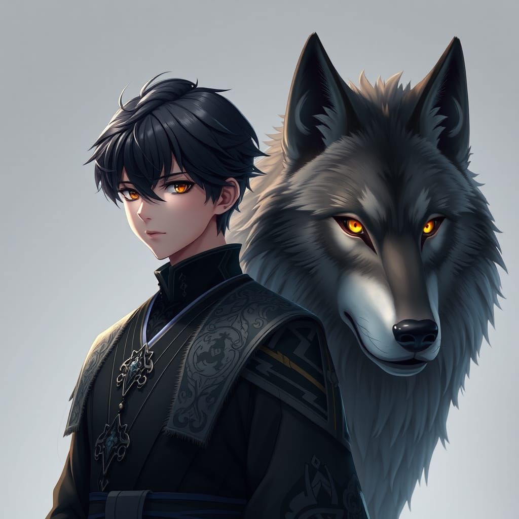 Anime Boy and Wolf in 3D Concept Art
