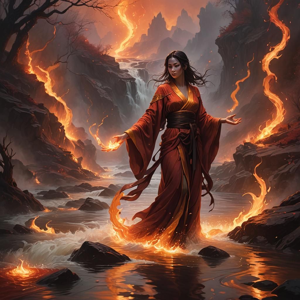 River Bender: Fantasy Art of a Woman Shaping Hell