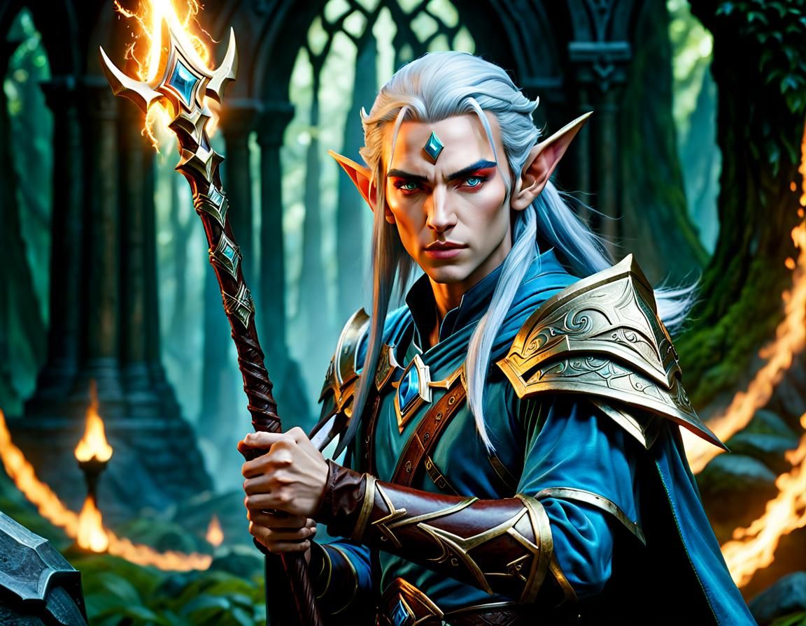 High Elf Mage Portrait in a Fantasy Setting