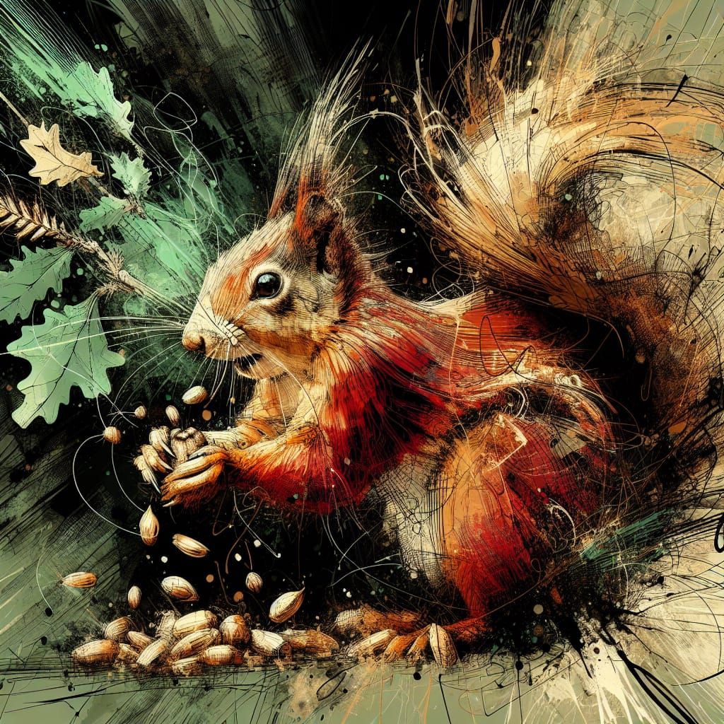 Expressive Grunge-Style Squirrel in Mid-Motion