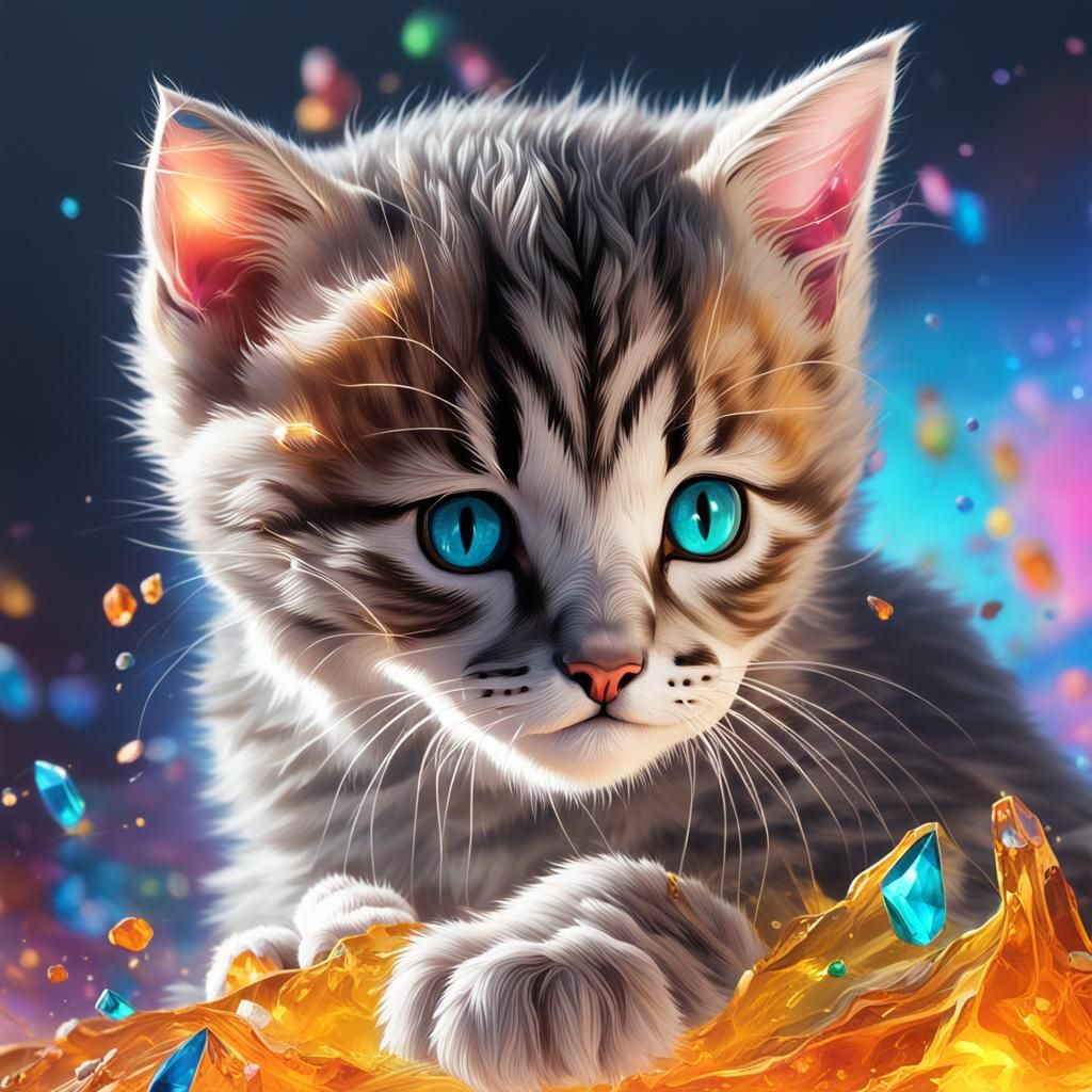 Crystal Clear Kitten: Hyperrealistic Splash Art