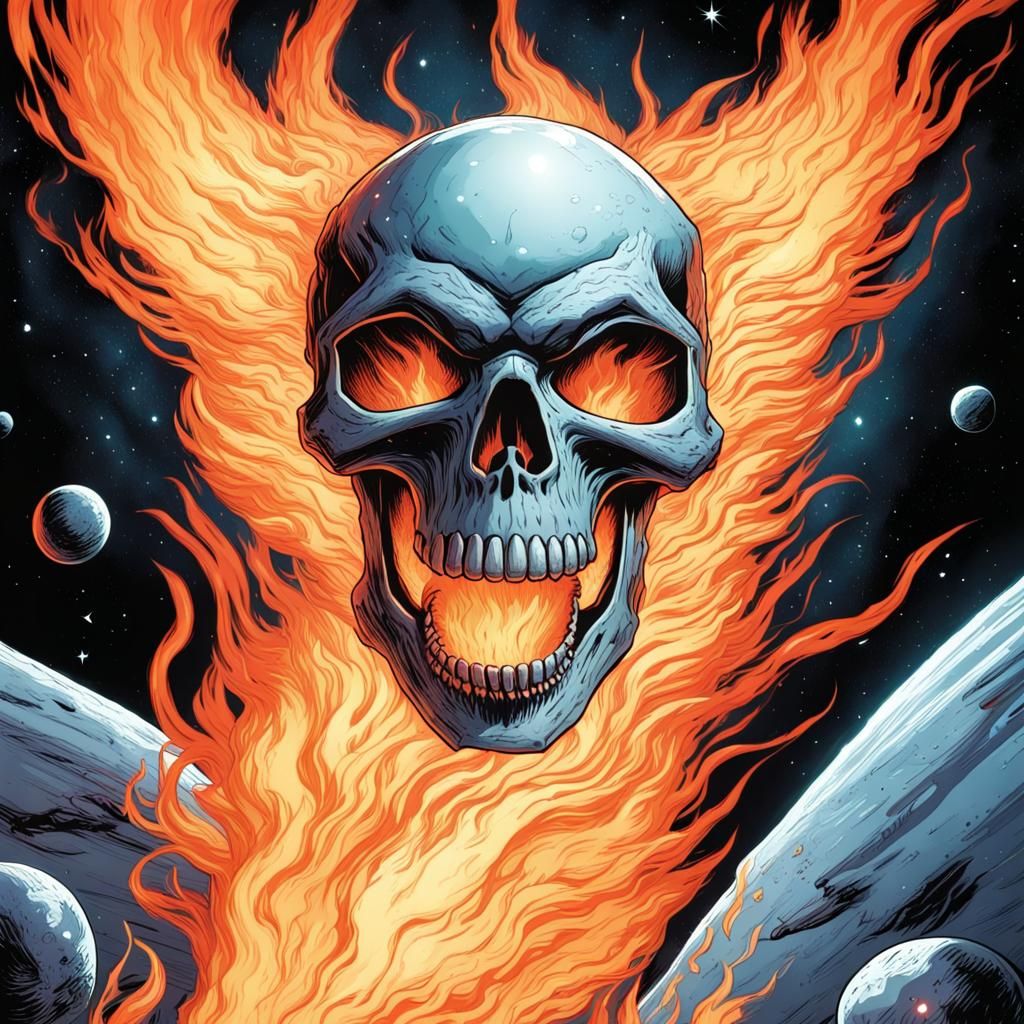 Fiery Fox Skull in Space, Comic Book Art