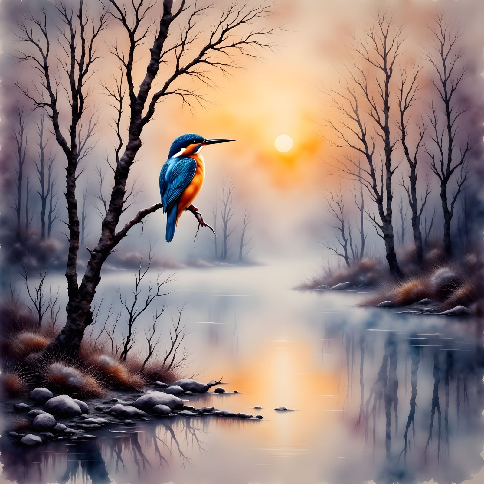 Ethereal Kingfisher amidst Golden Hues of Autumn