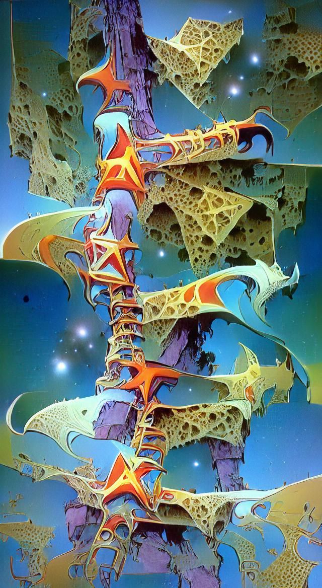 Star ladder. Moebius Roger Dean fractal futuristic psychedelic
