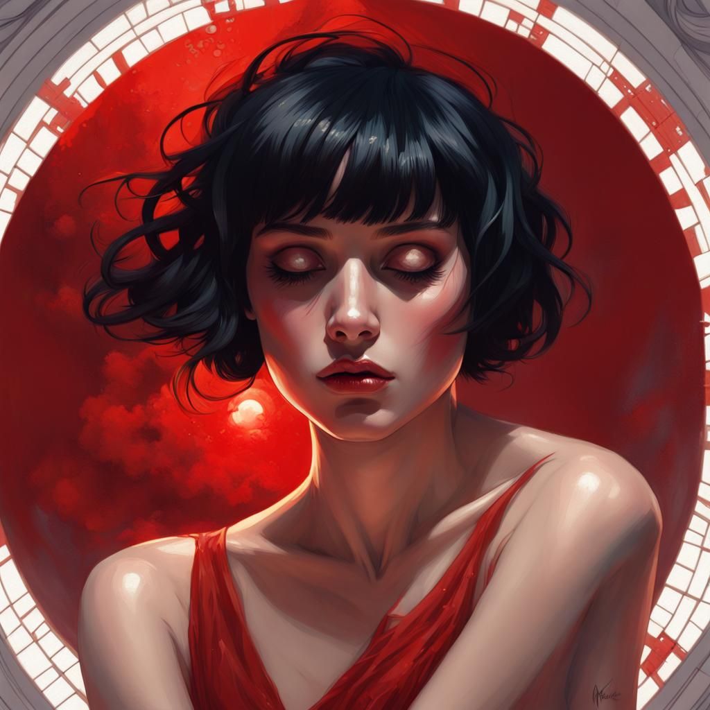 Woman in Red Dress Under Moonlight