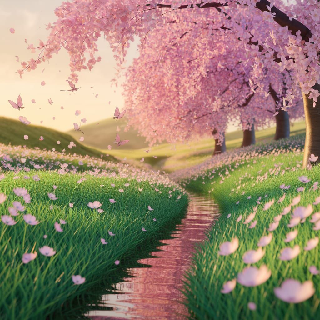 Whimsical Spring Meadow in Golden Light