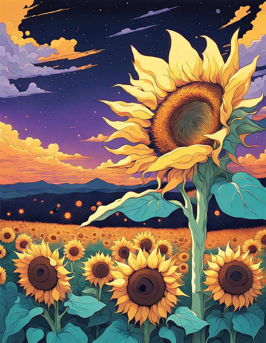 Sunflower Swallows the Sun: Surreal Anime Art