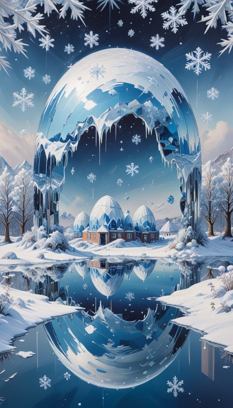 Winter Wonderland Infinite Mirror in Oil Paint Style