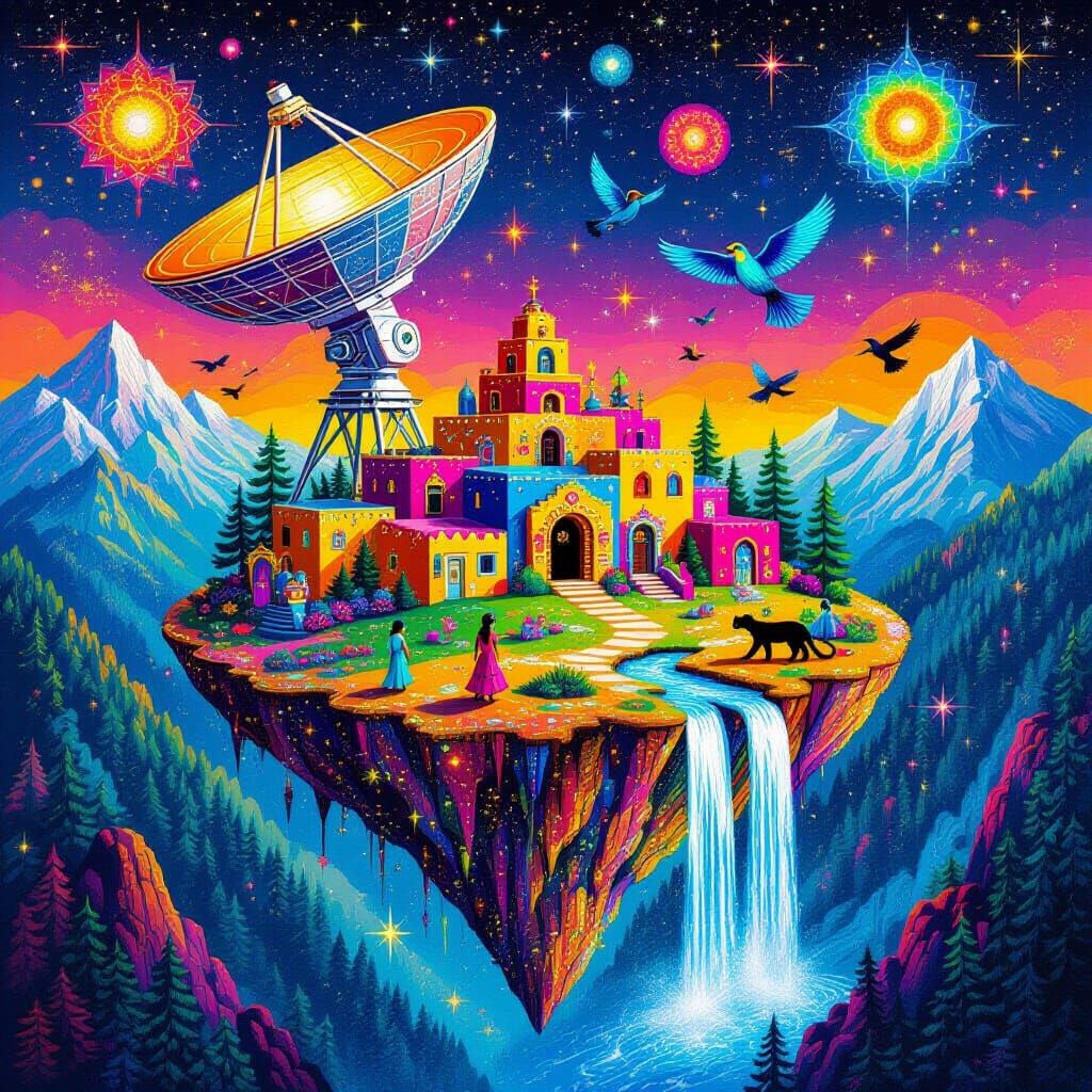 Psychedelic Abstract Village on Floating Island