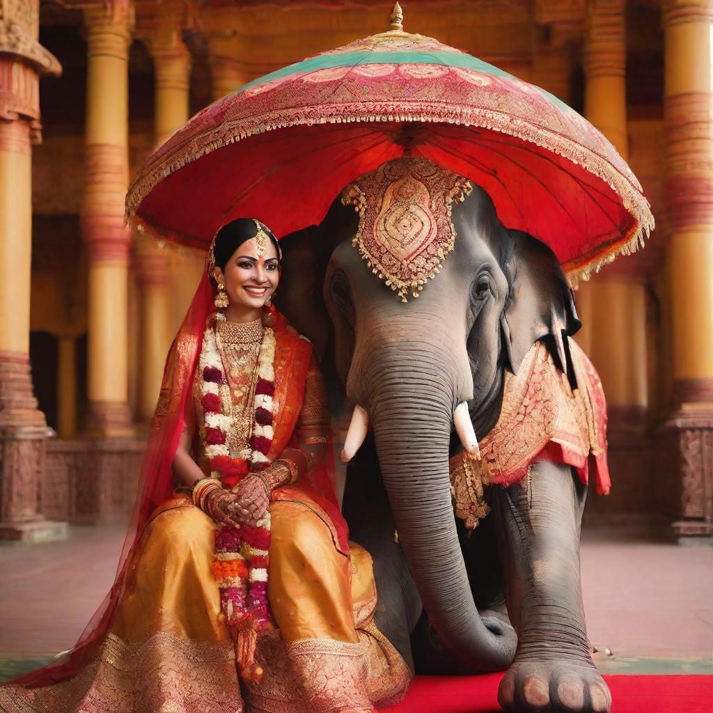 Vibrant Indian Wedding Scene in Folk Art Style