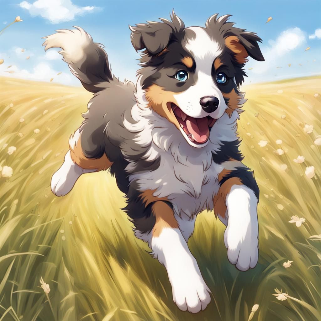 Australian Shepherd Puppy in Anime Style