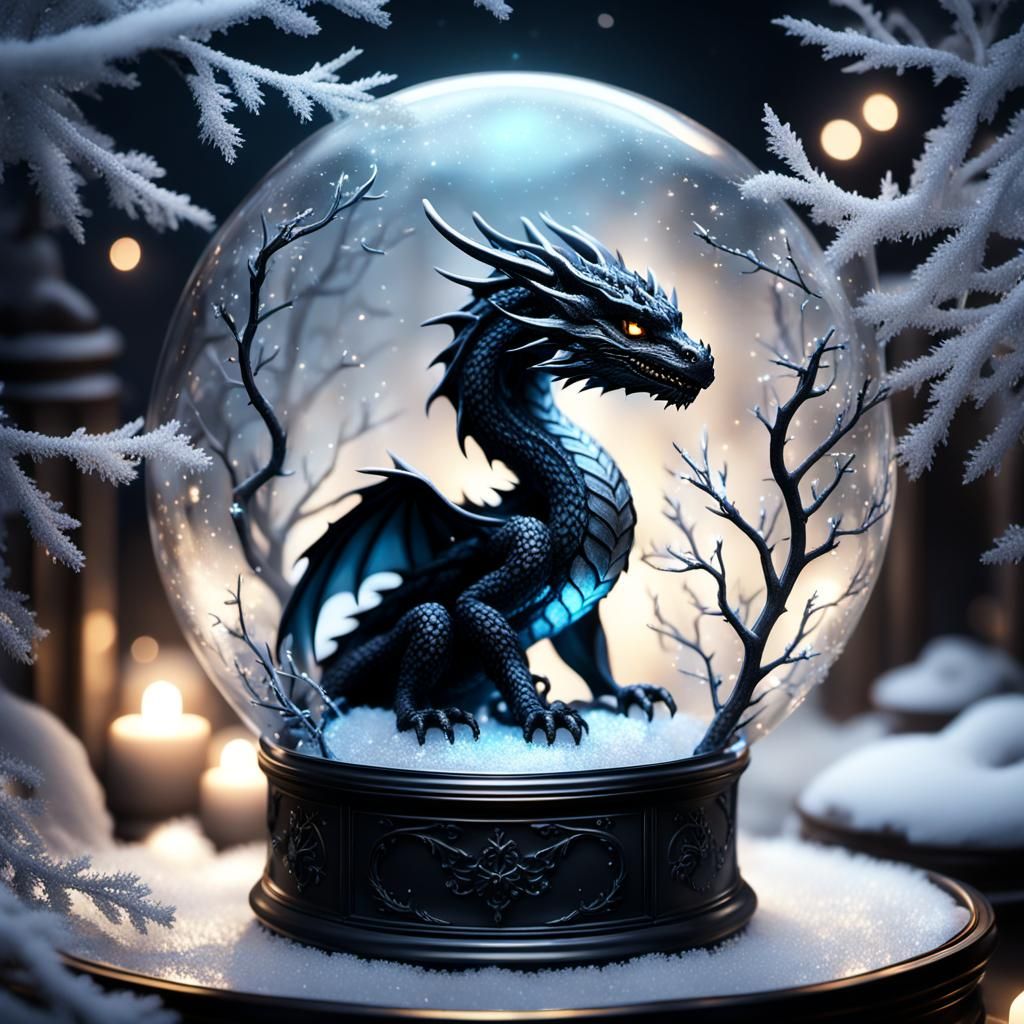 Enchanting Shadow Dragon in Snowy Jewelry Box