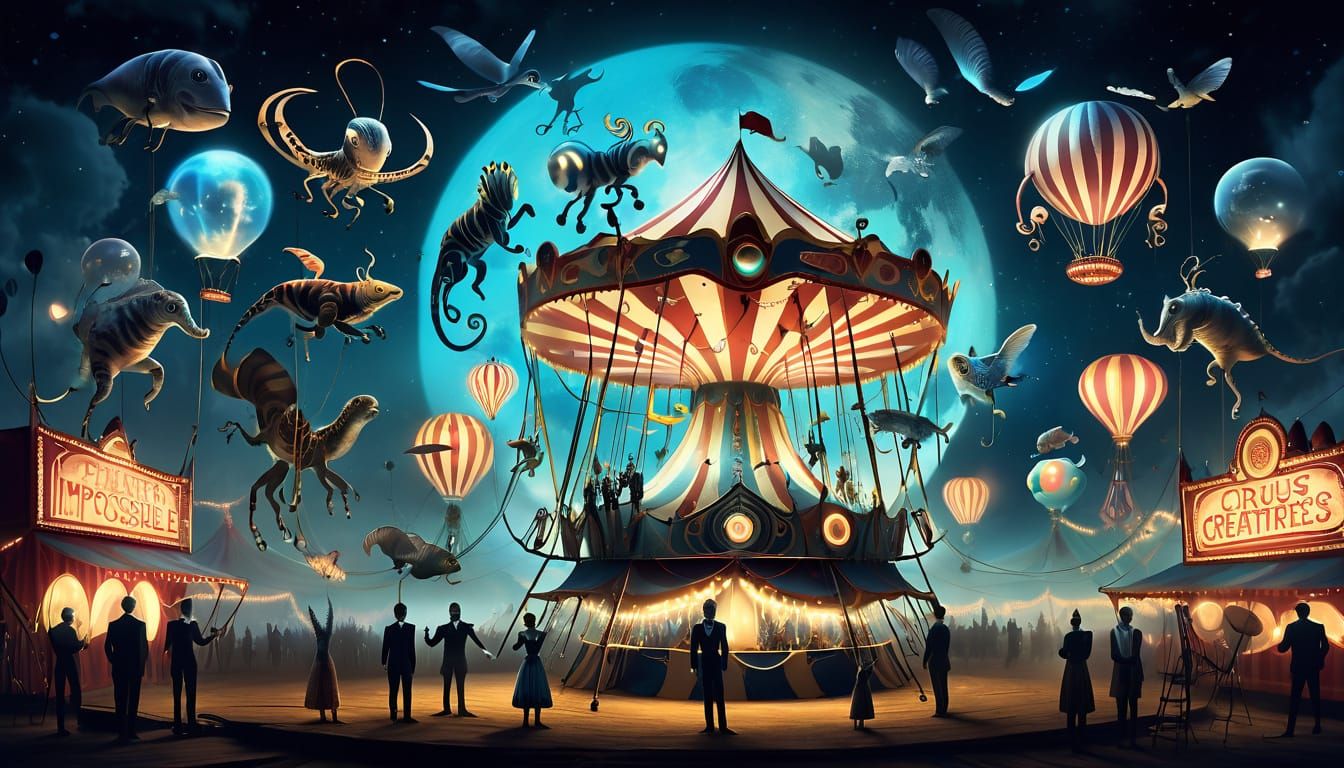 Surreal Circus of Glowing, Shape-Shifting Beings