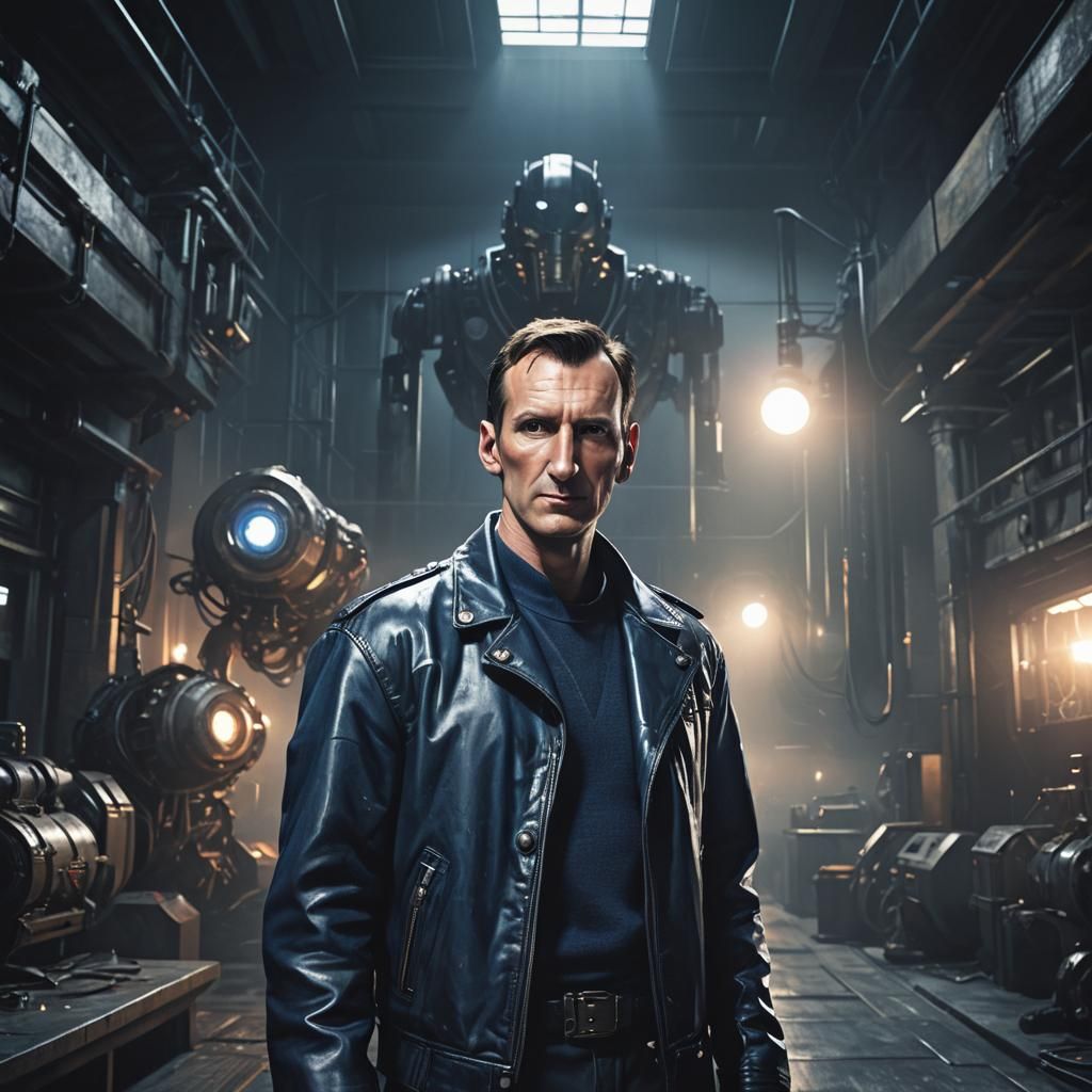 Ninth Doctor Confronts Metaltron in Dark Sci-Fi Illustration