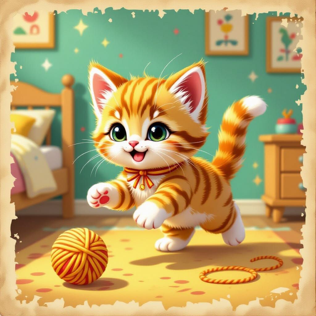 Yarn Kitten's Whimsical Bedroom Adventure