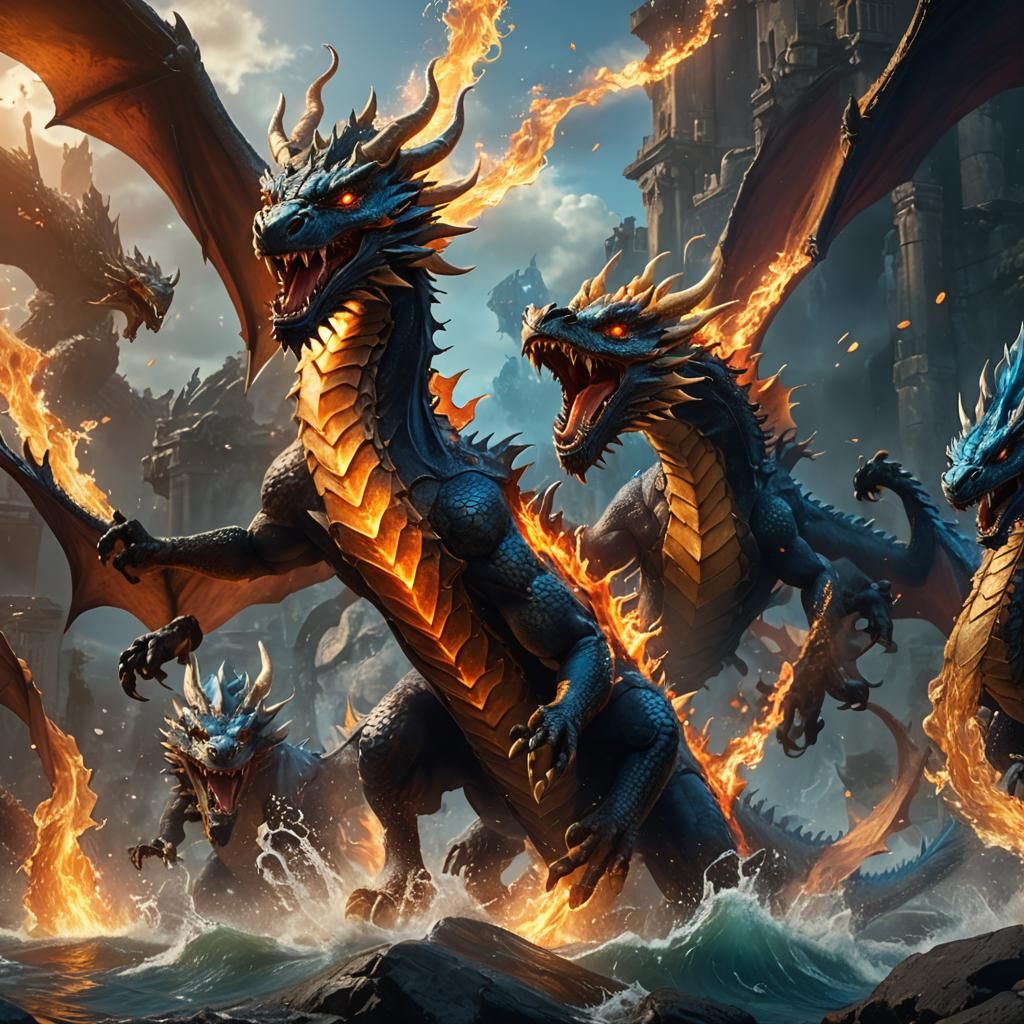 Epic Dragon Battle: Clash of Elements in Fantasy Art