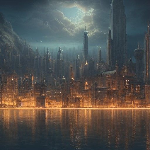 City Lights Reflected on Lake at Night