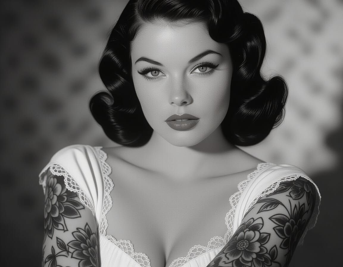 Tattooed Woman Sock Design in Classic Film Noir