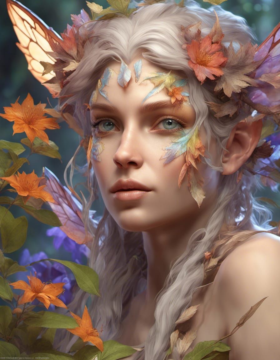 Vulnerable Woodland Fairy Portrait in Hyperdetailed Style