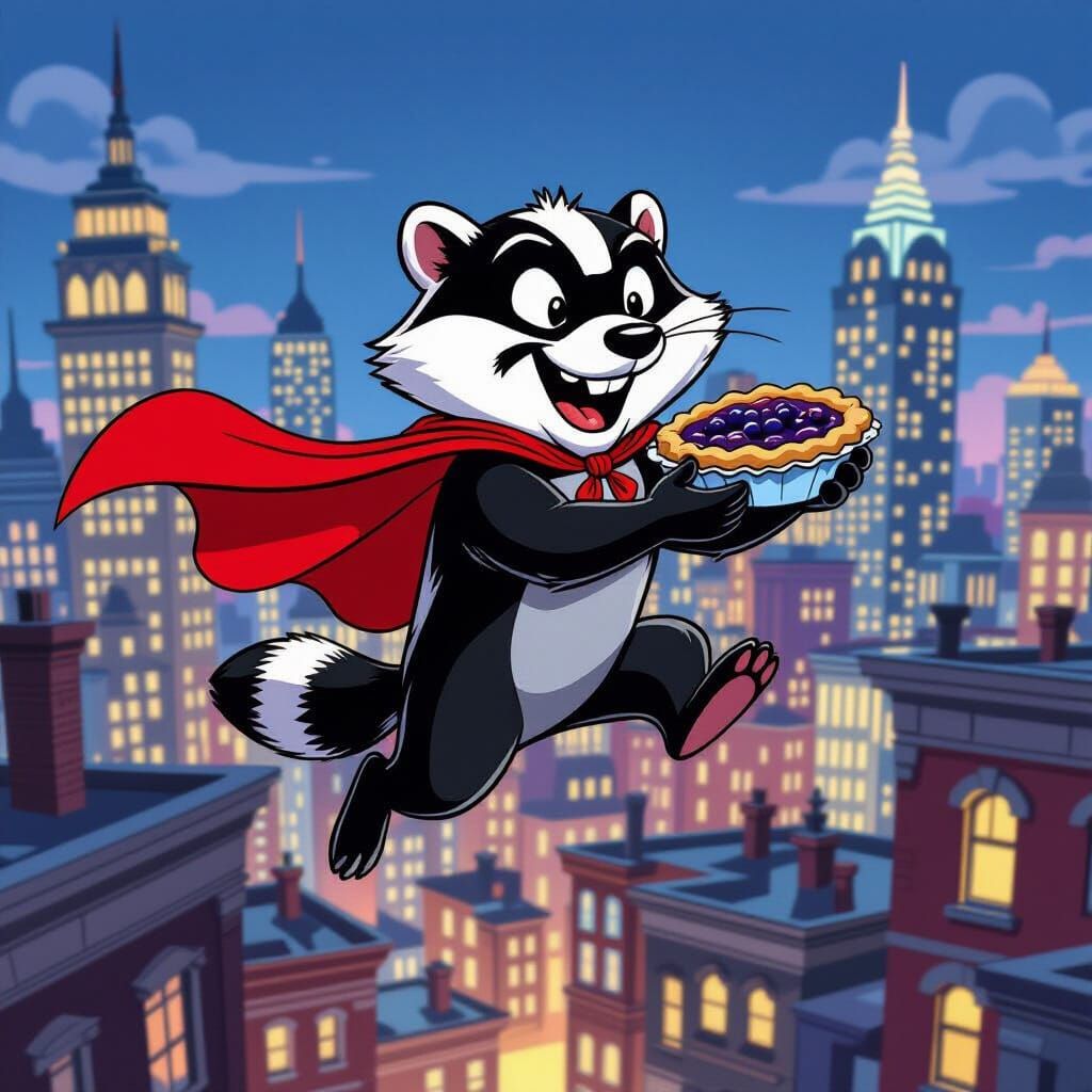 Heroic Badger Leaping Between Rooftops in Cartoon City