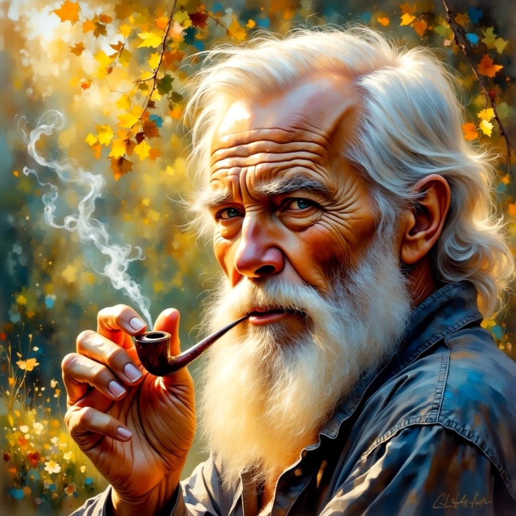 Ethereal Portrait of a Gentle Old Man in Golden Afternoon Li...