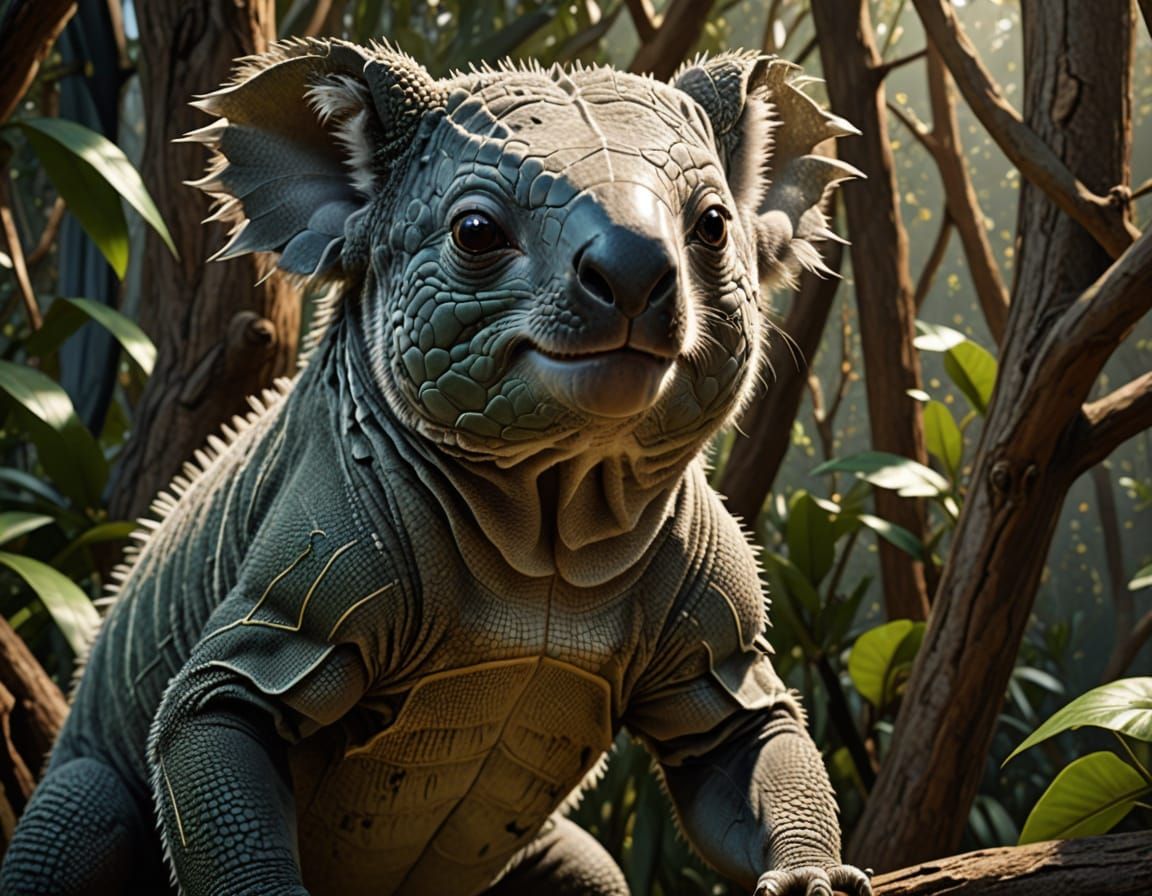 Iguana Koala Mashup: Photorealistic Hybrid Animal