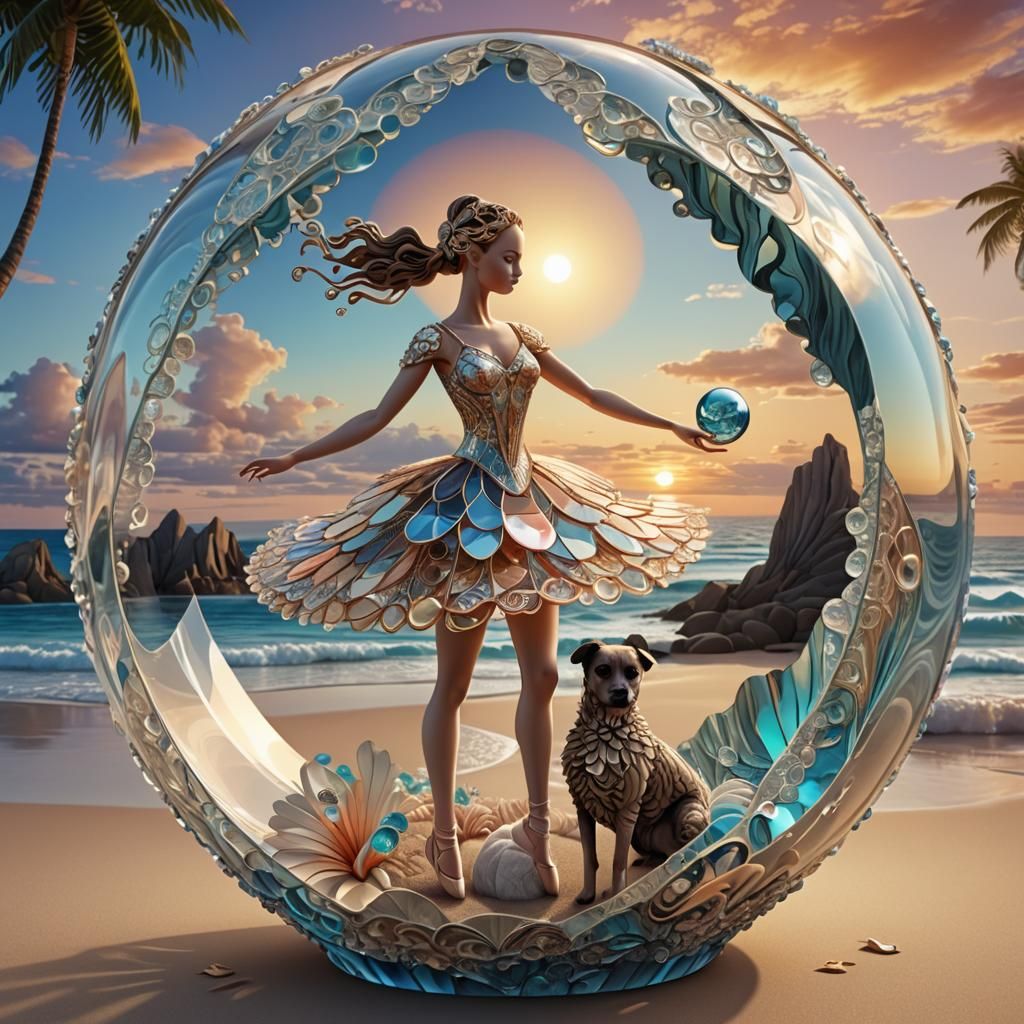 Ballerina in Glass Bobble on Tropical Beach