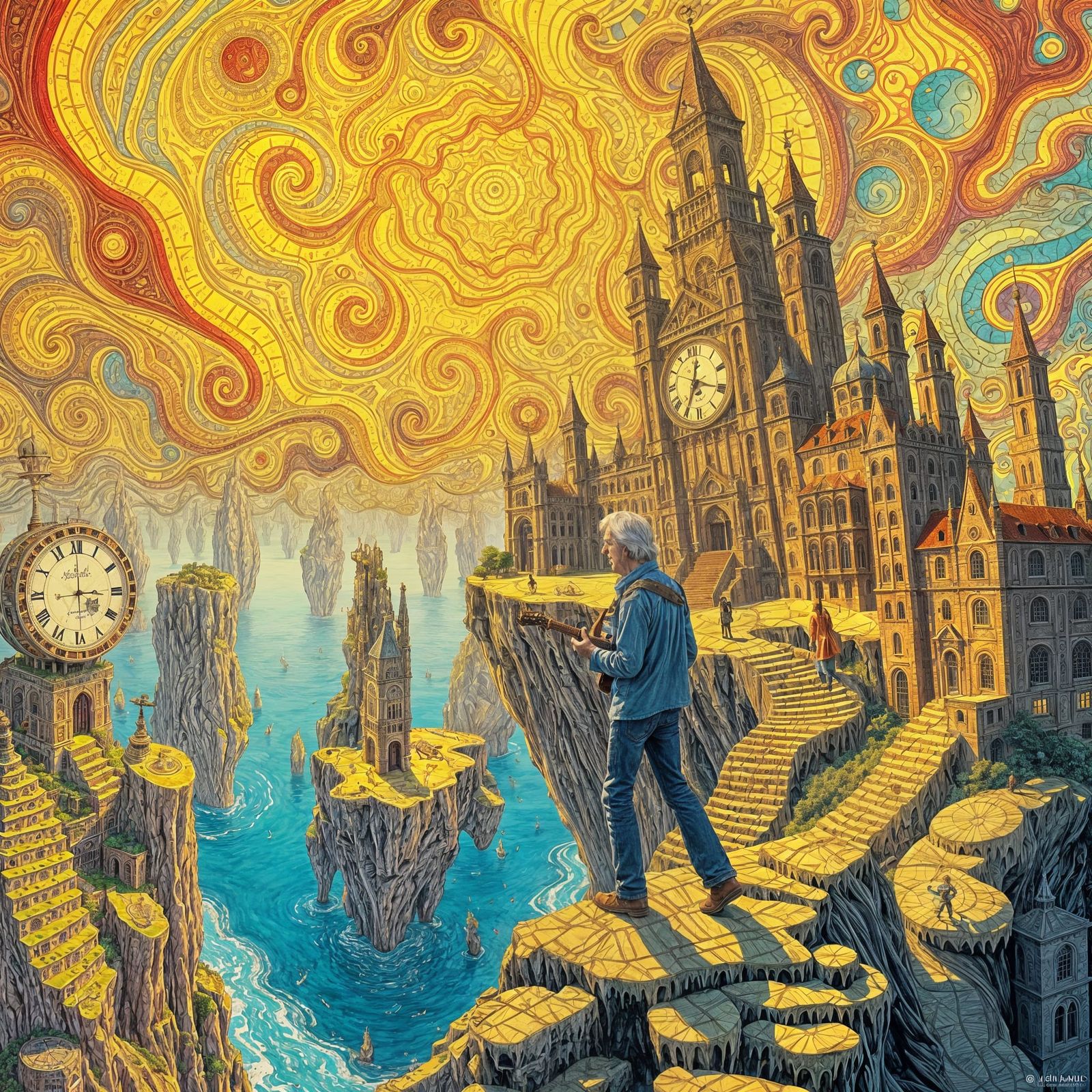 John Mayall Performs on a Dreamlike Escher-Inspired Stage