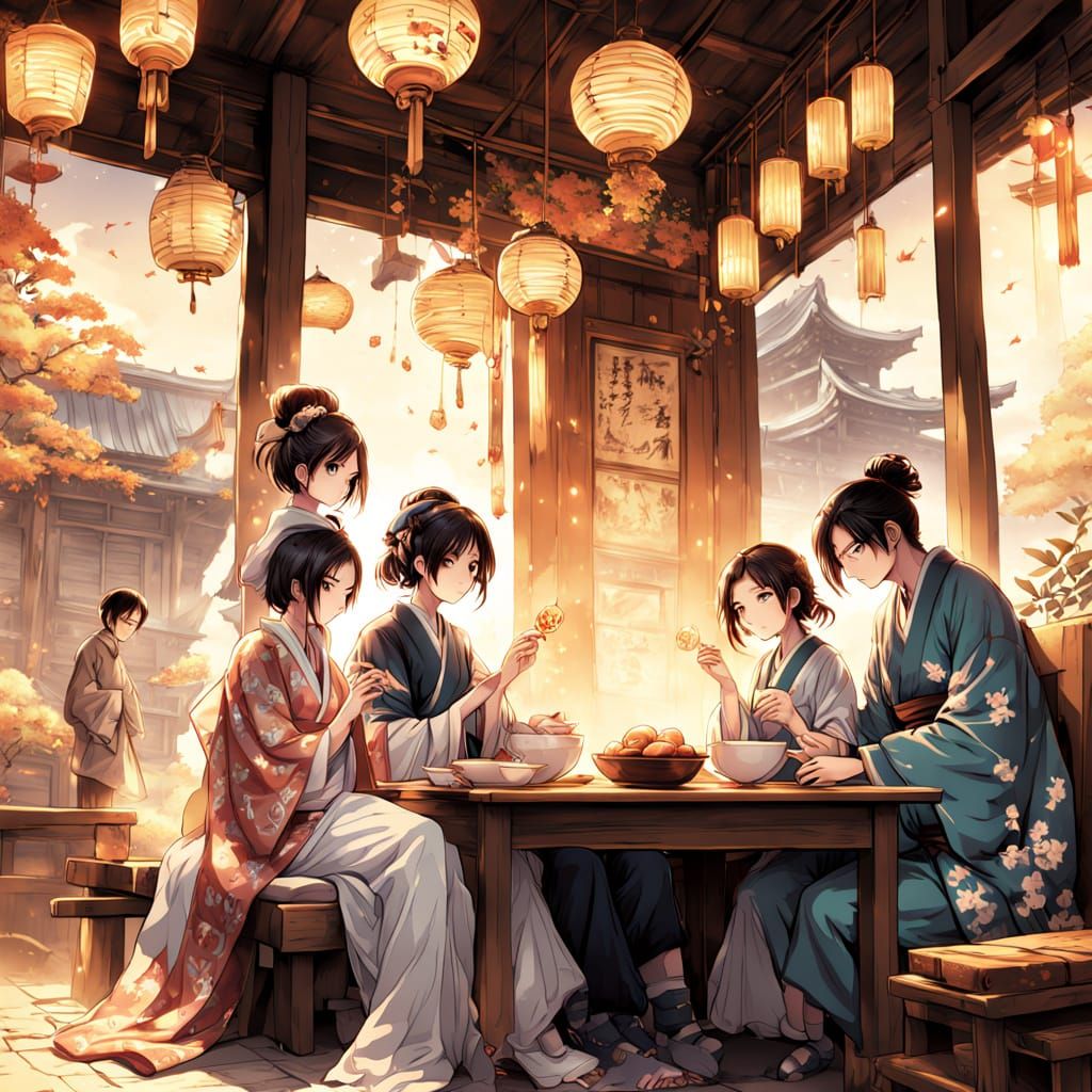 Cozy Family Moment in Traditional Japanese Setting
