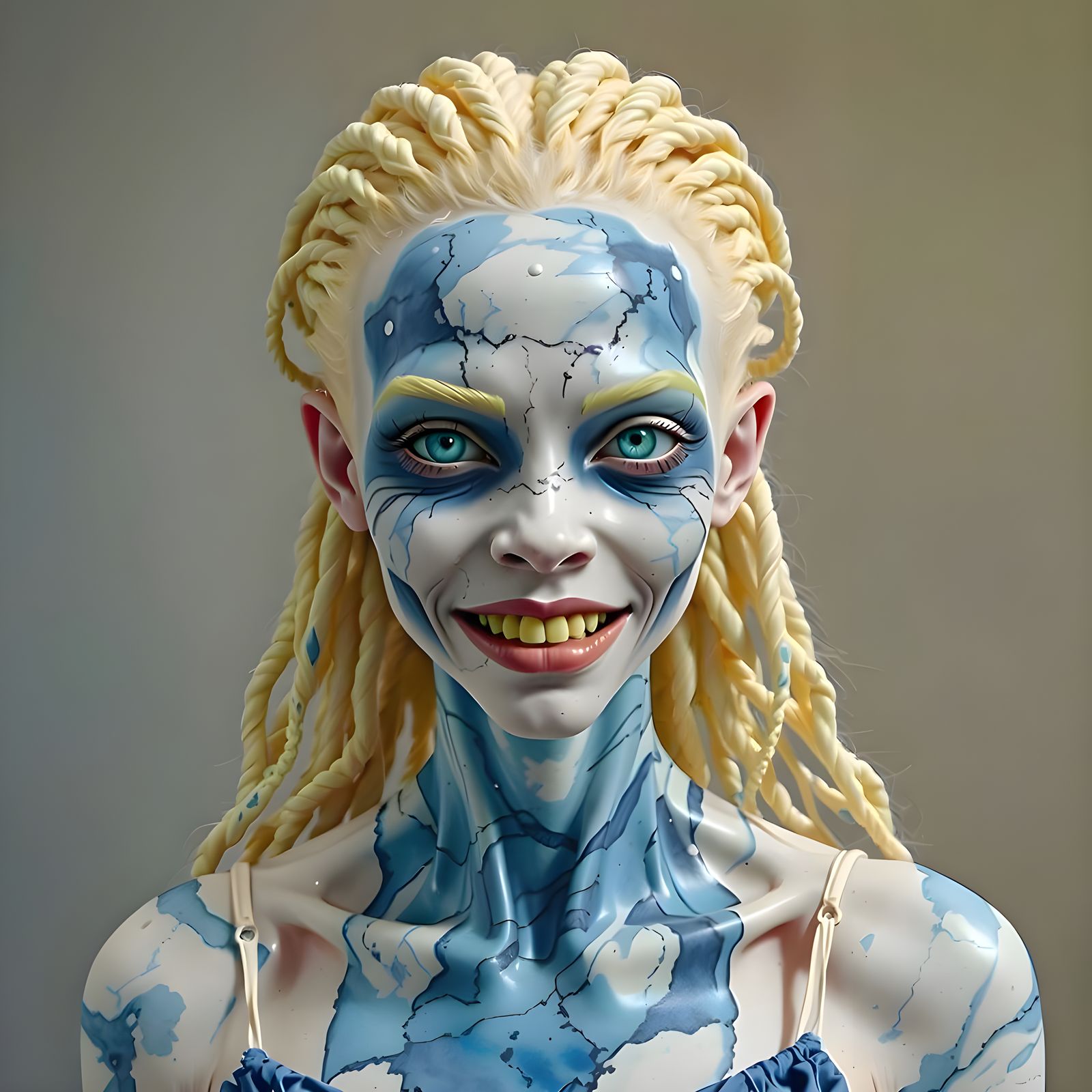 Ethereal African Albino Woman in Ivory Camisole, Inspired by...