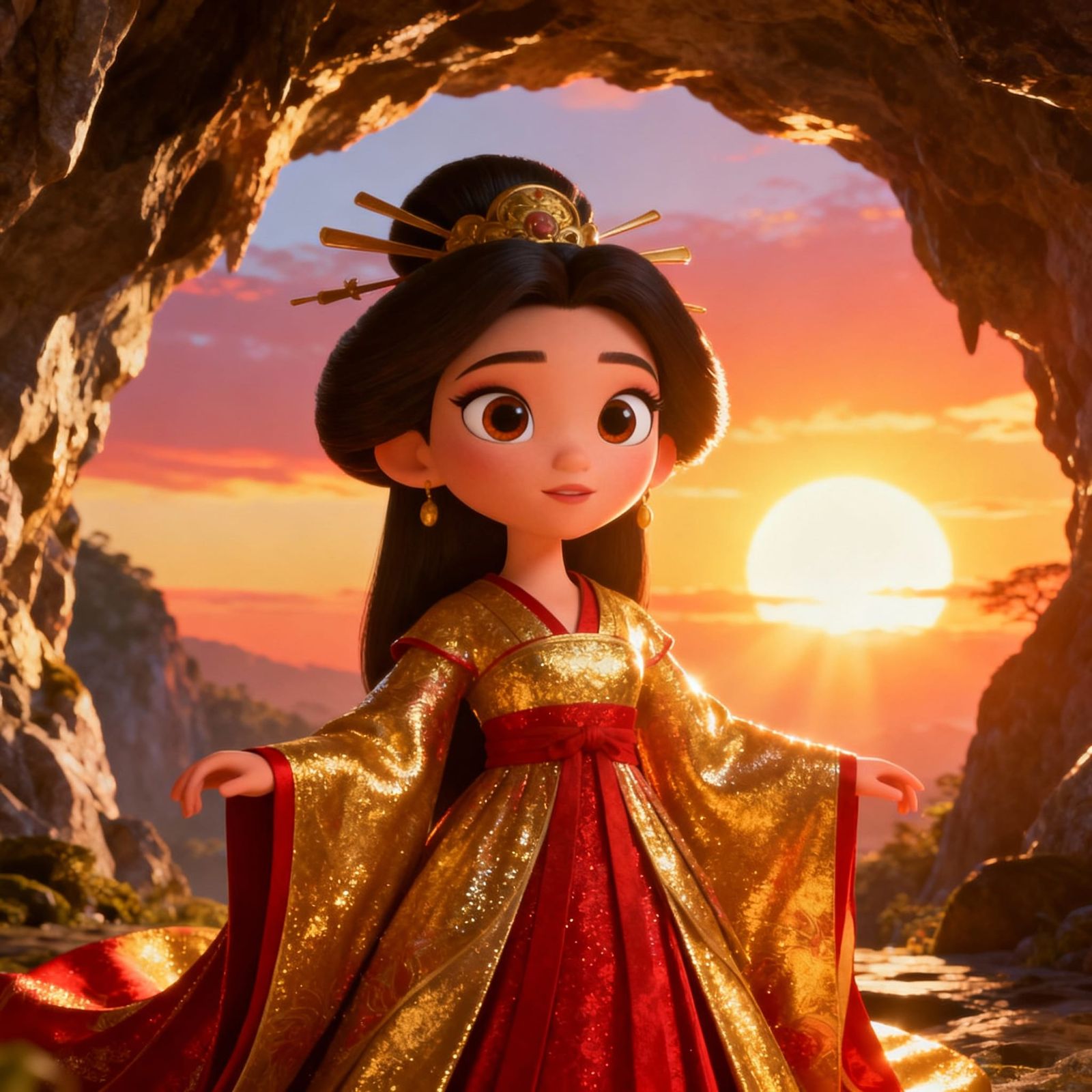 Amatersasu, Sun Goddess, in Disney-Style 3D Cartoon Art