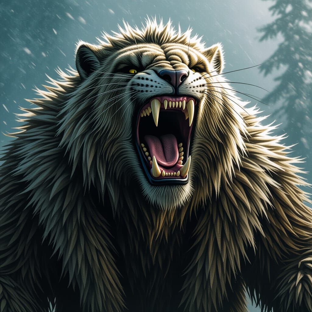 Roaring Saber-Toothed Cat in Cinematic Style