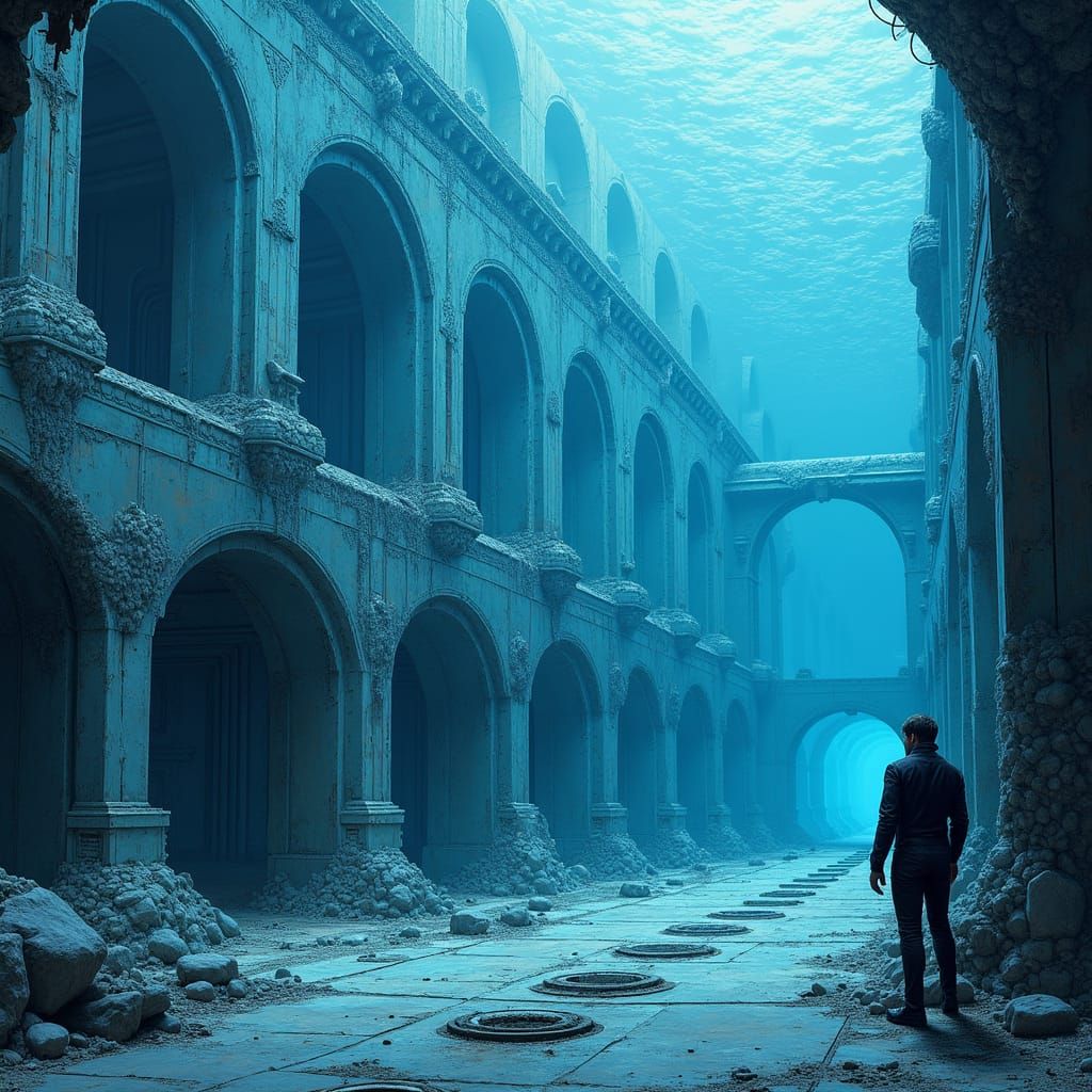 Futuristic Underwater City Blueprint in Sci-Fi Style