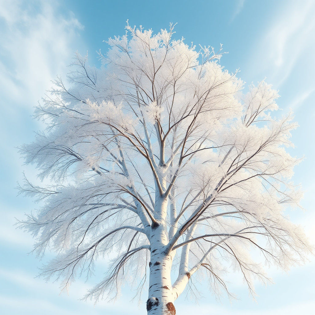 Birch Tree Portrait with Melting Snowflakes