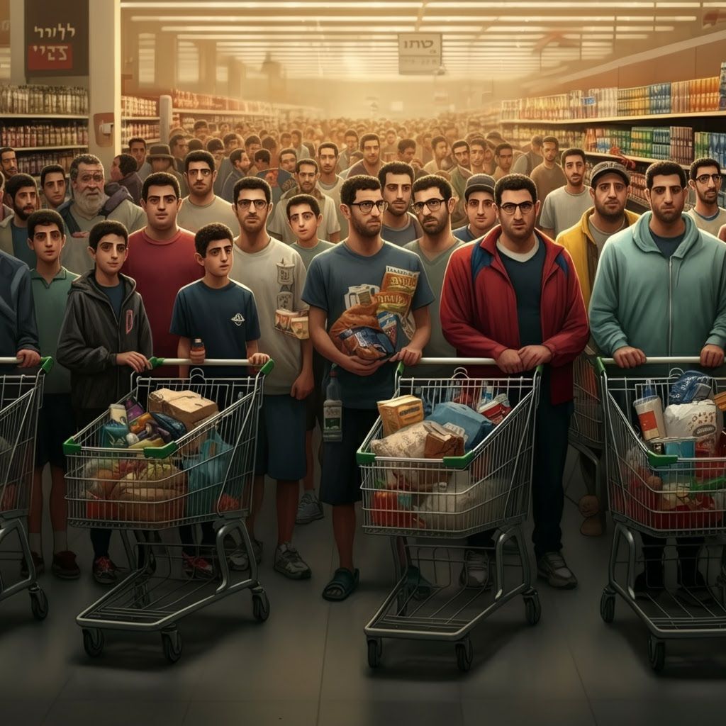 Massive Supermarket Queue in Realistic Digital Art Style