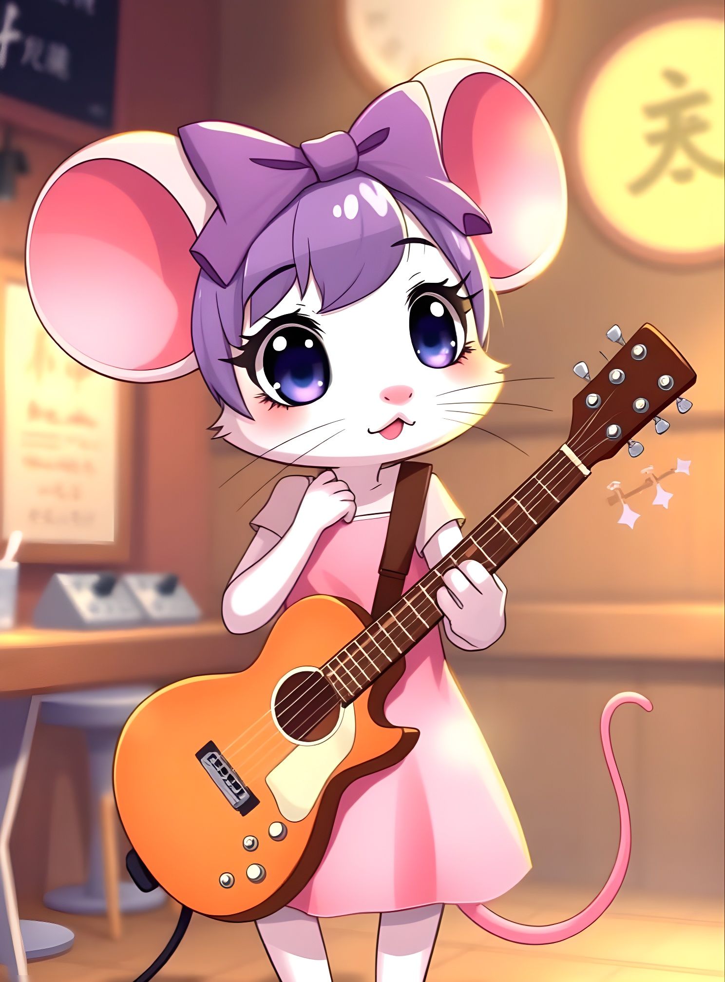 Shy Anime Mouse at Open Mic Night