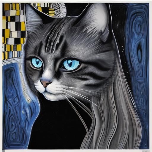 Abstract Cat Portrait with Ink Mask