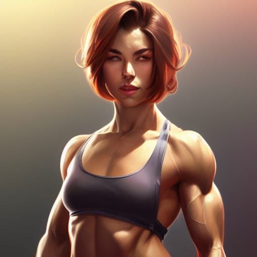 Detailed Portrait of a Muscular Woman in Digital Art Style