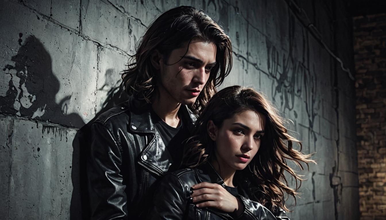 Woman in Leather Jacket in Dark Alley