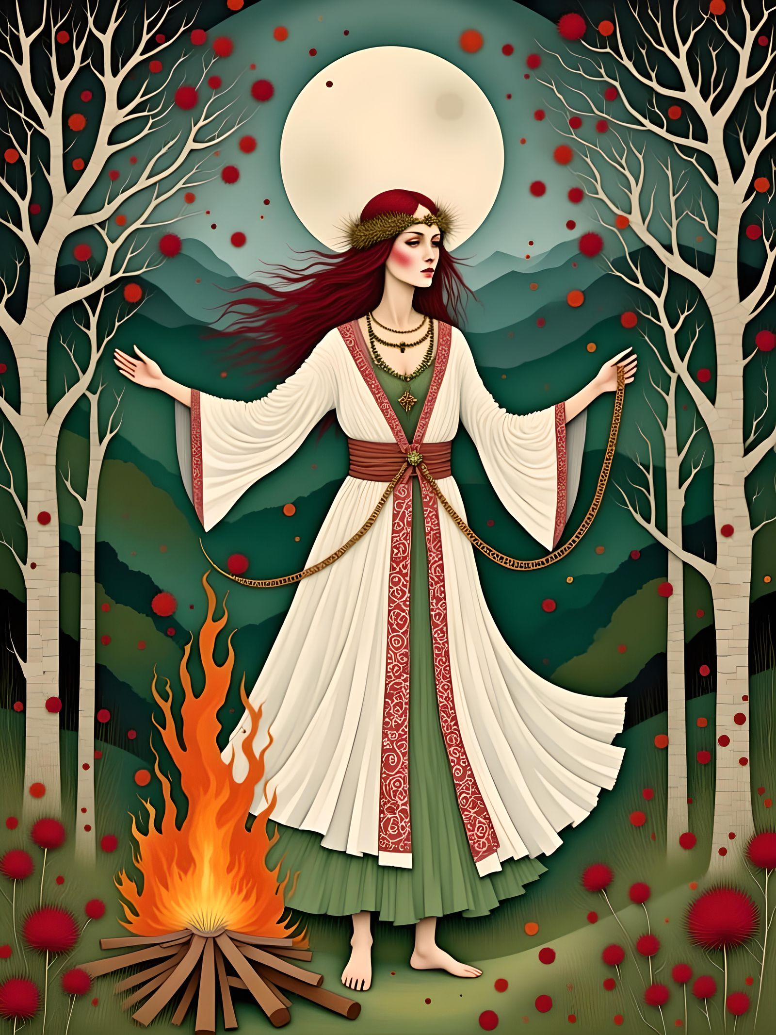 Celtic Goddess Dancing in Mystical Forest Clearing