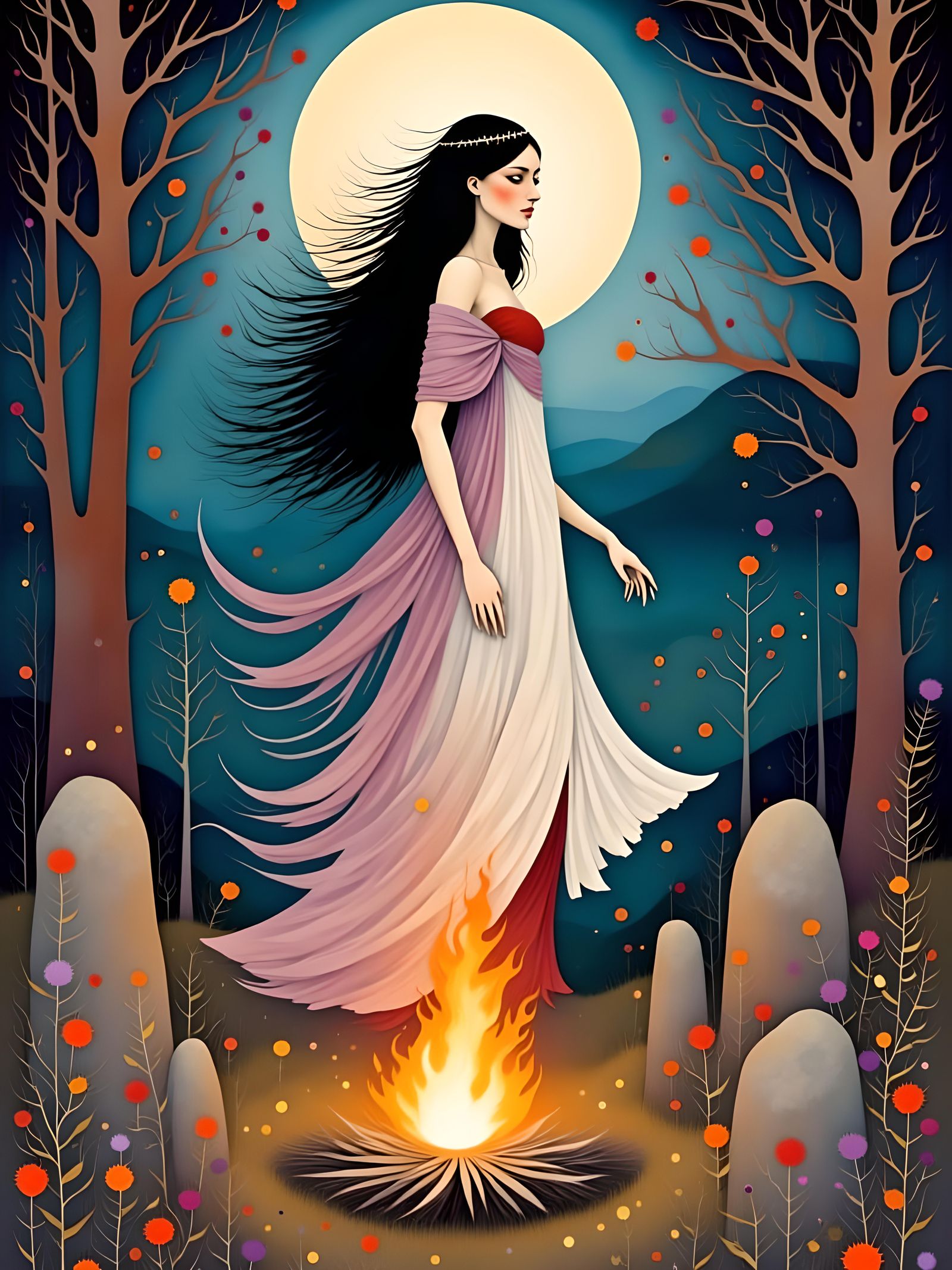 Ethereal Celtic Goddess Dancing in Mystical Forest