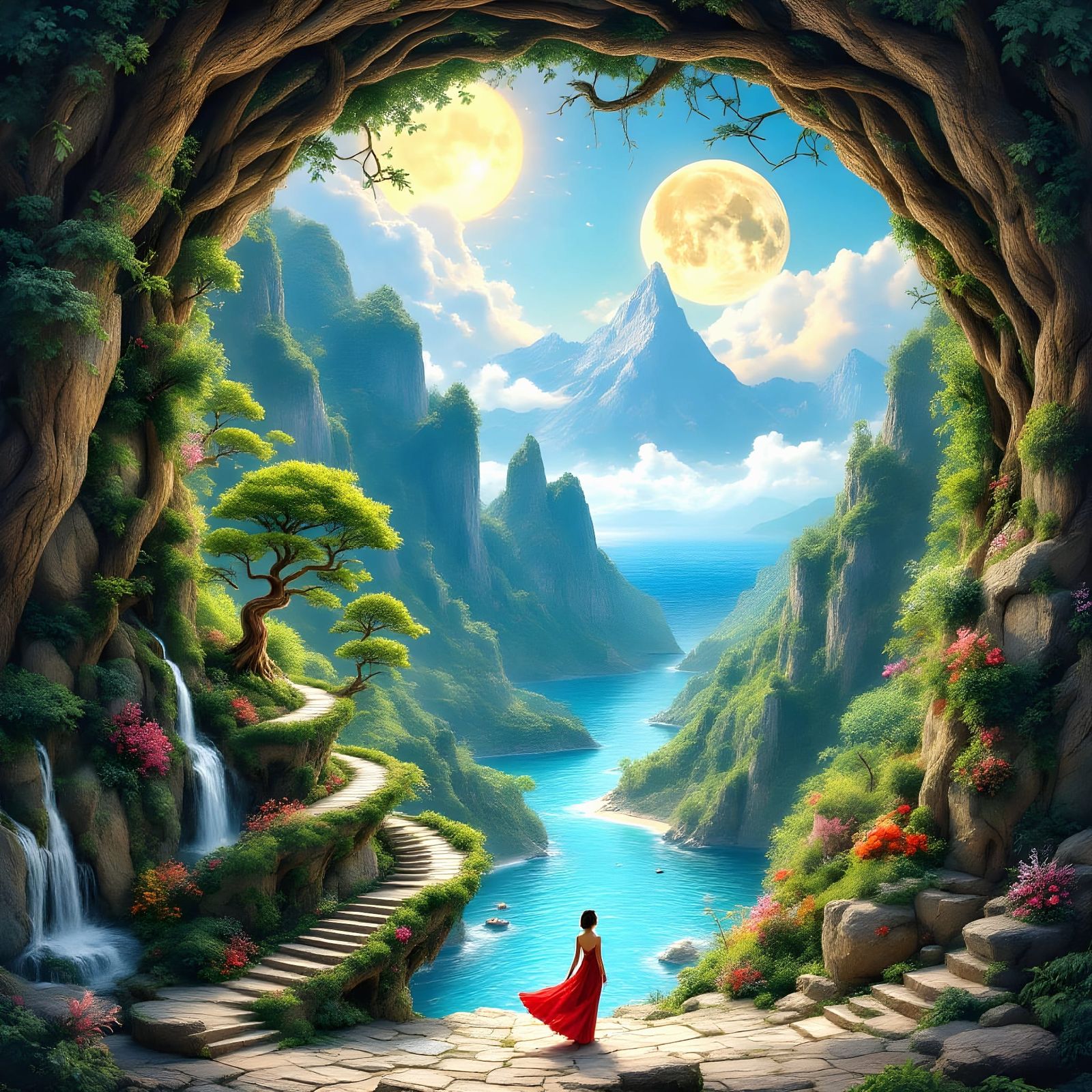 Epic Surrealism in Vibrant Fantasycore Landscape with Ancien...