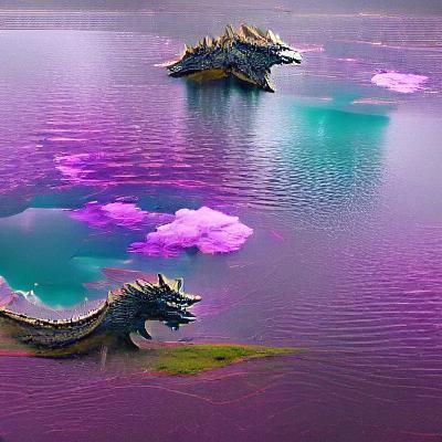 Dragon Perched Above Serene Lake Reflection
