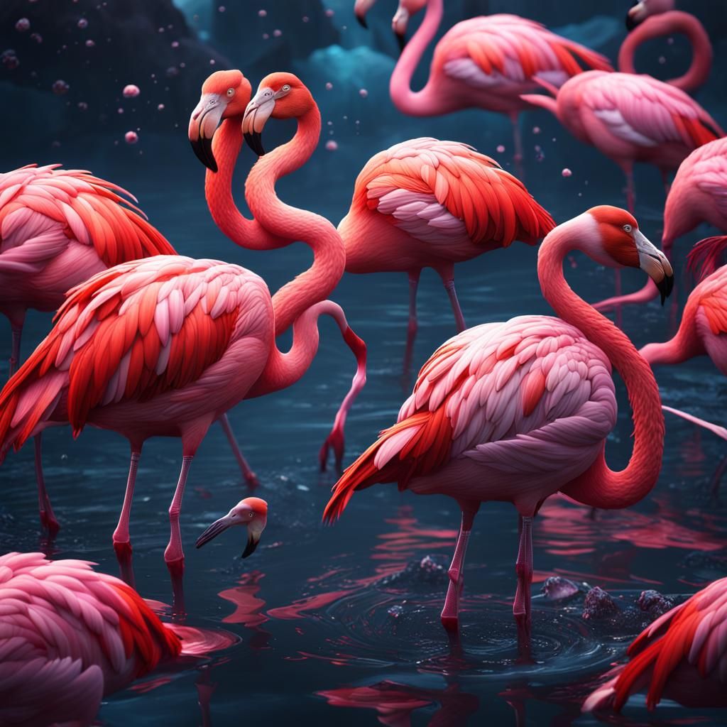 Flamingoes in Deep Color Fantasy Art