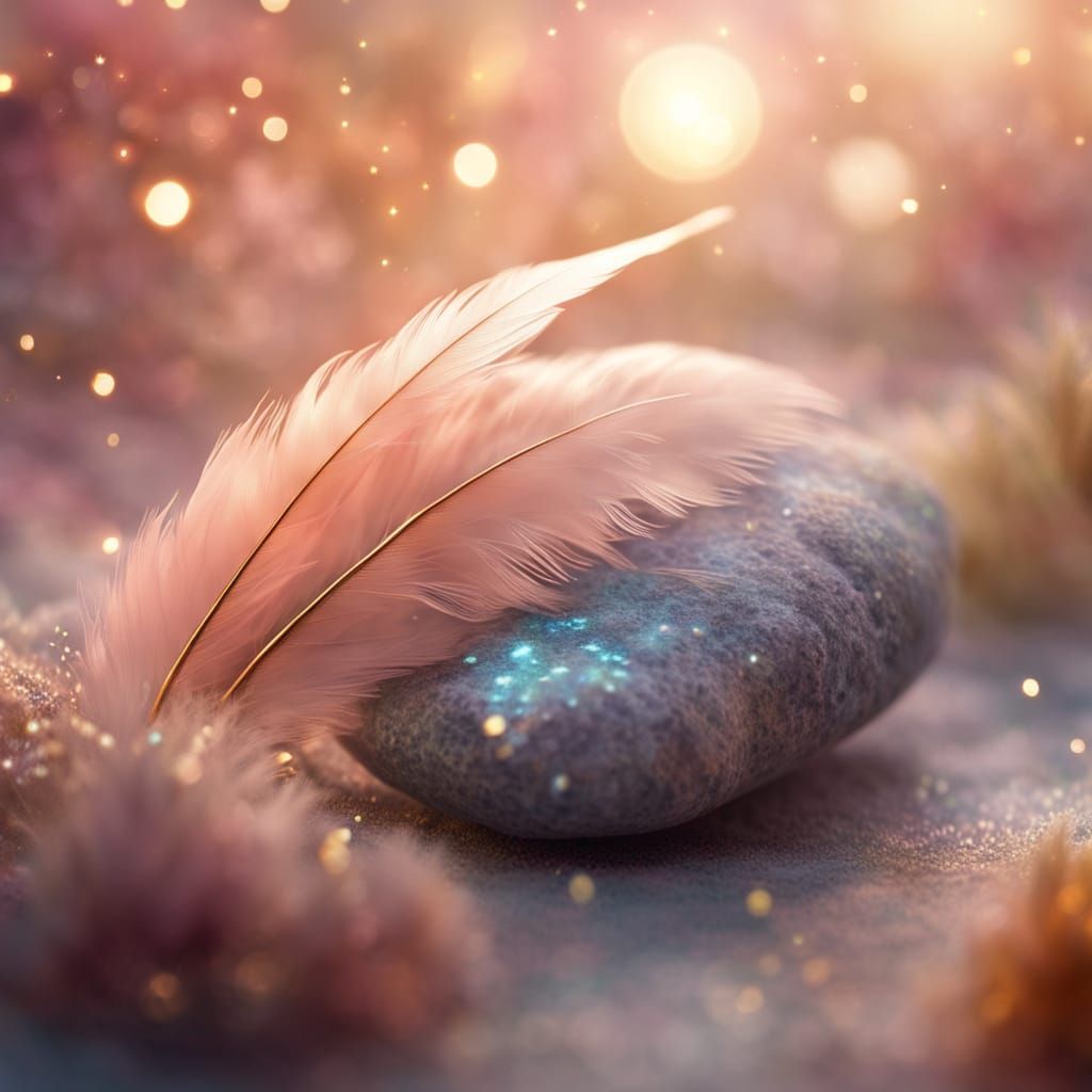 Ethereal Fantasy: Stone and Feather Friends in Magical Light